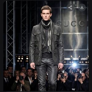 GUCCI Archival 2008 FW Runway Military Field Jacket Waxed Canvas Grey 50 L